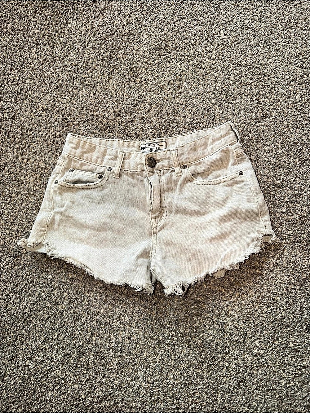 Free People Women's Frayed Jean Shorts Cream Waist 25